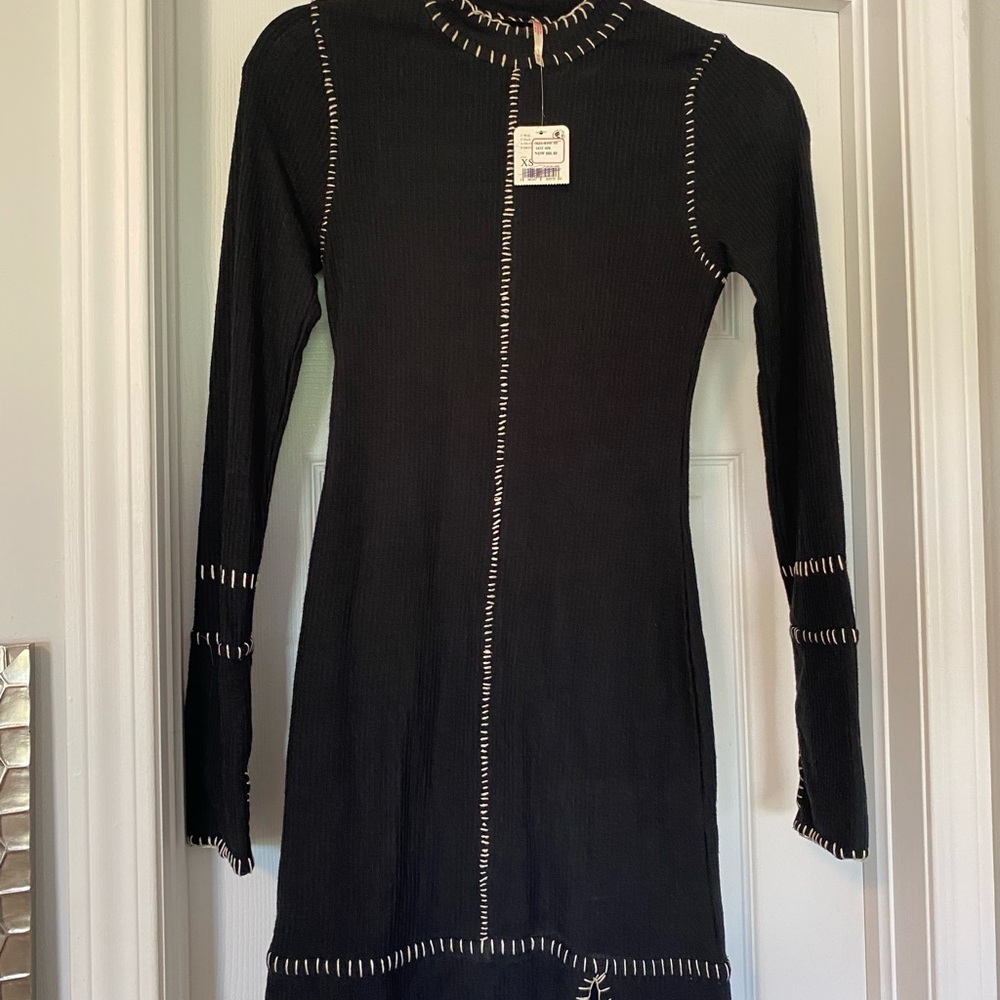 Elegant Black Dress with White Stitching